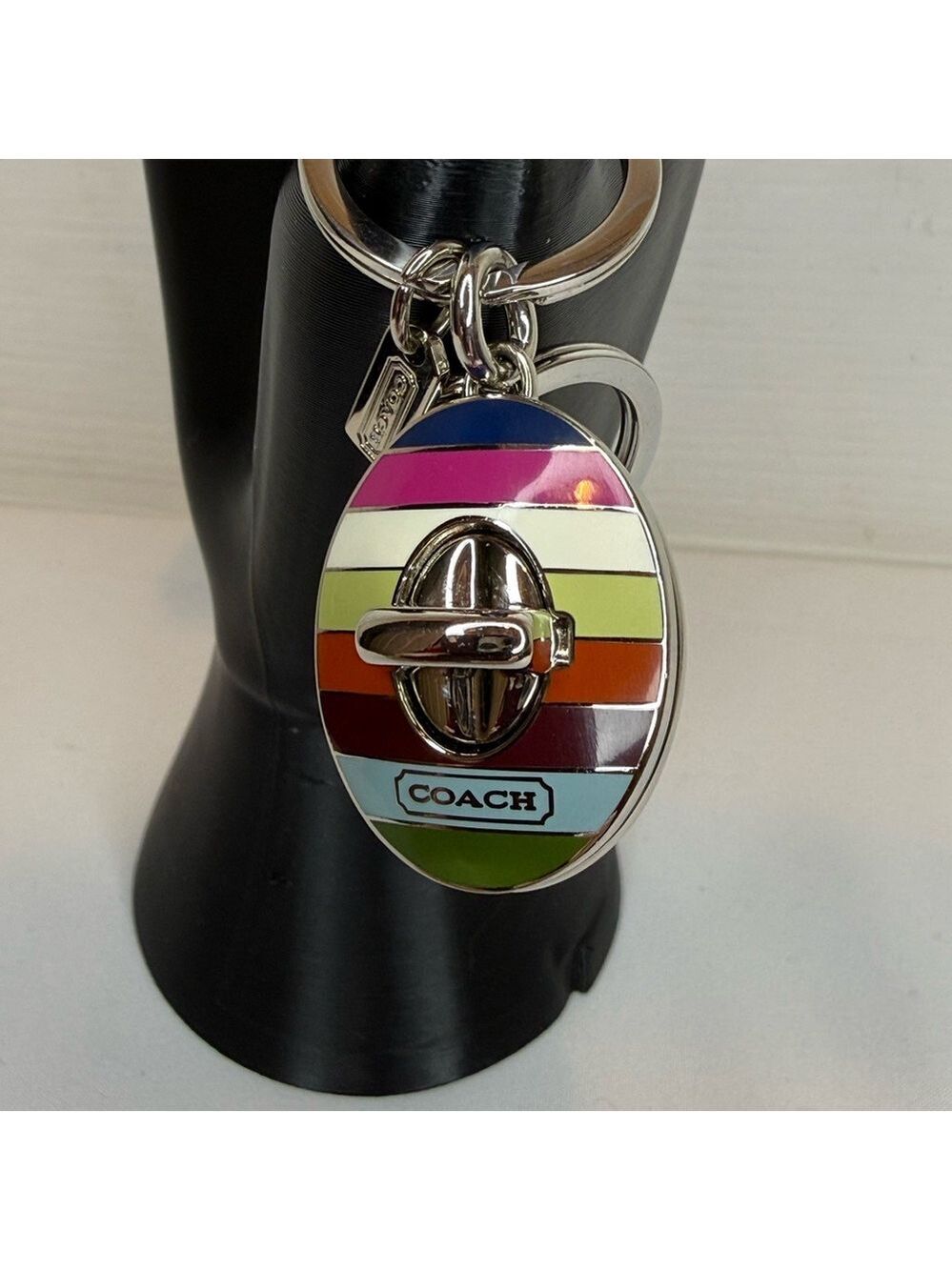 ❤️ COACH LEGACY STRIPE TURLOCK VALET KEYCHAIN - Picture 5 of 16